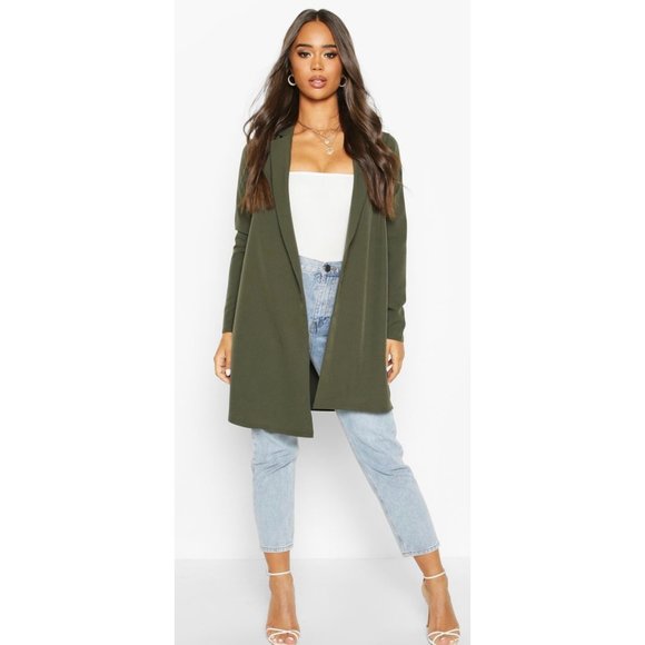 BOOHOO Olive Green Isobel O-Ring Belted Knit Duster Cardigan/Jacket NWT 6P - Picture 2 of 11
